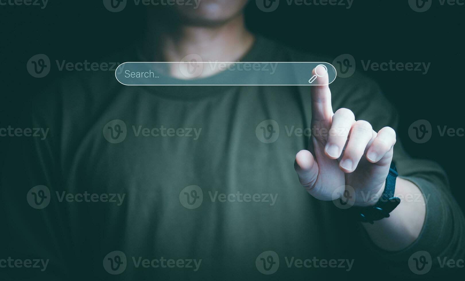 Information search technology, search engine optimization, male hand using a smartphone to search information, using search bar function on your website, Big Data photo