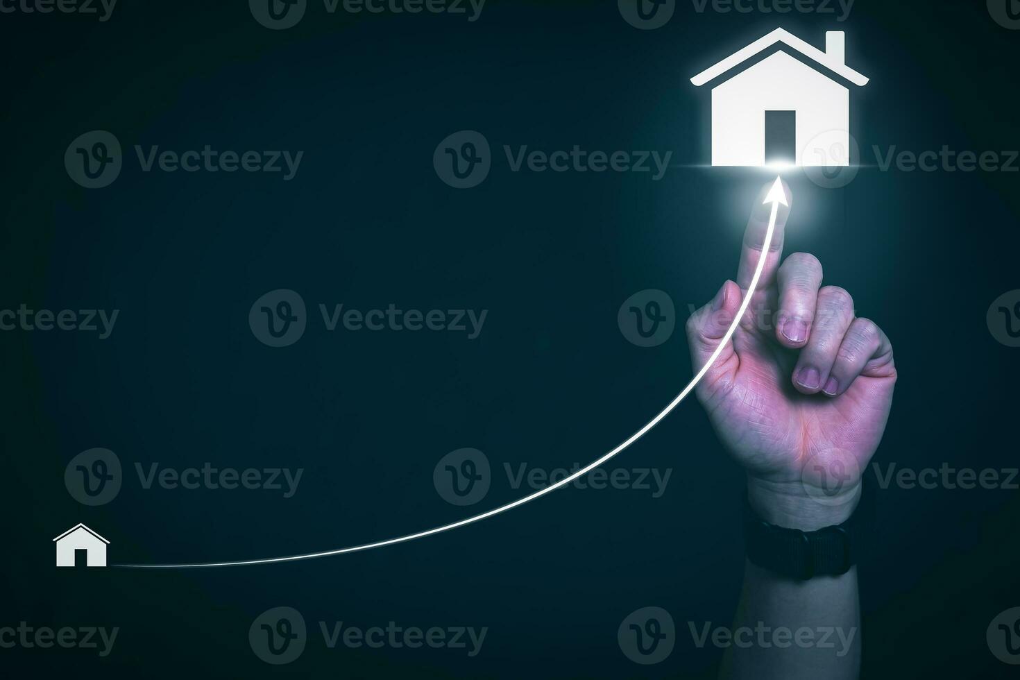 Man using a smartphone, controlling an intelligent home automation system Futuristic interface on a virtual screen Automation technology of things, concept Data connection with technology internet. photo