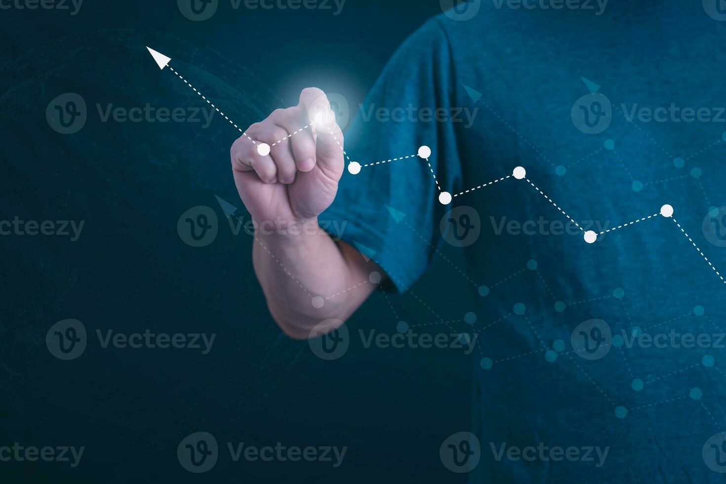 Businessman showing goal and continuous business growth, investment funds in the stock market, and digital assets, analyzing stock chart financial data. and forex trading, digital marketing photo