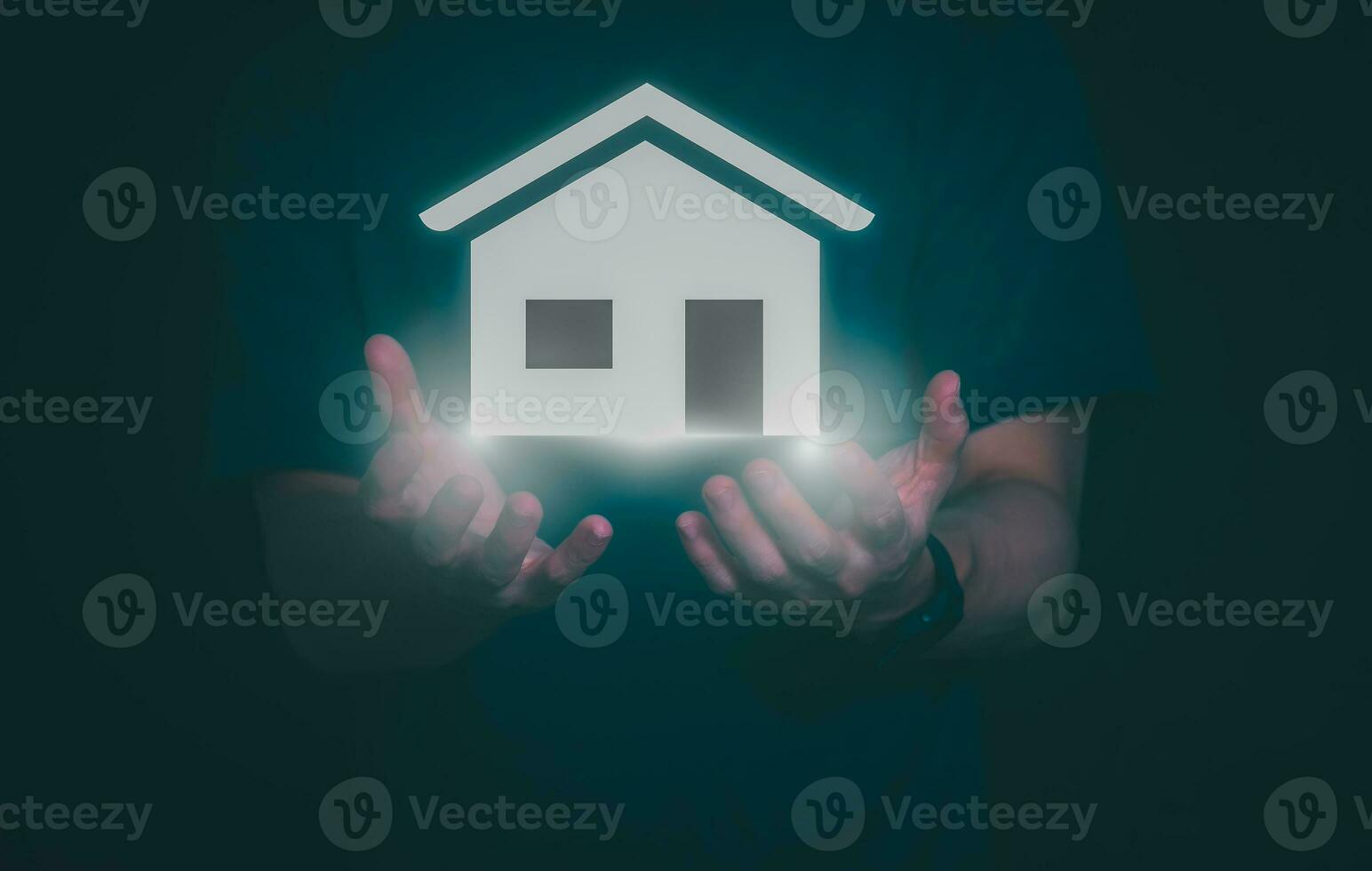 Man using a smartphone, controlling an intelligent home automation system Futuristic interface on a virtual screen Automation technology of things, concept Data connection with technology internet. photo