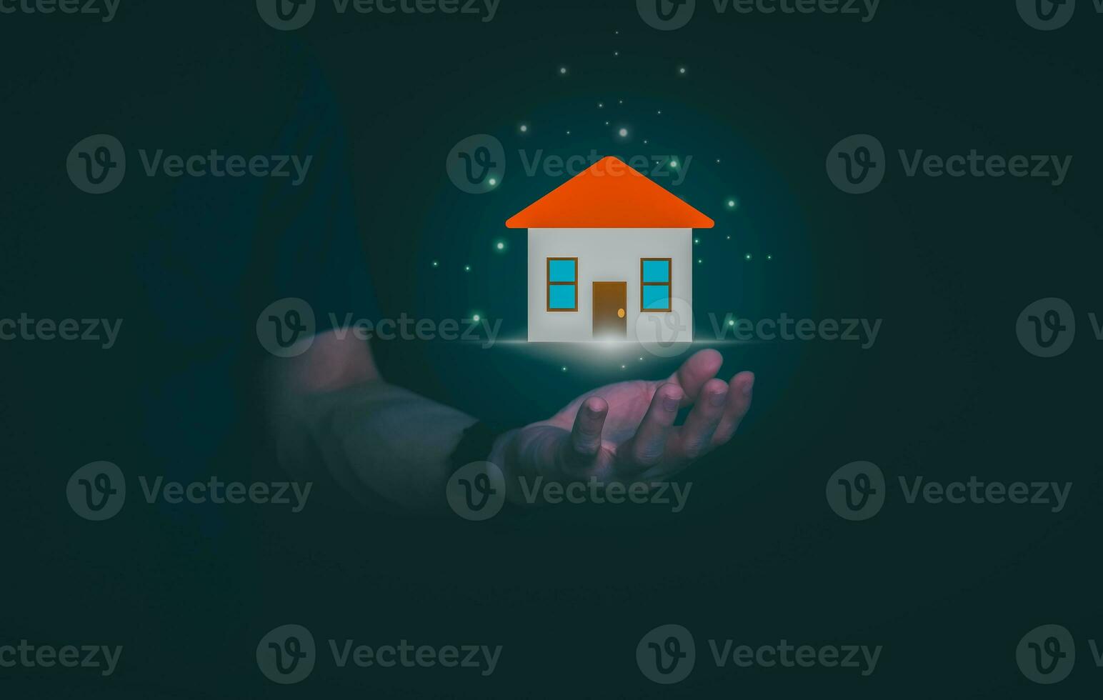 Man using a smartphone, controlling an intelligent home automation system Futuristic interface on a virtual screen Automation technology of things, concept Data connection with technology internet. photo
