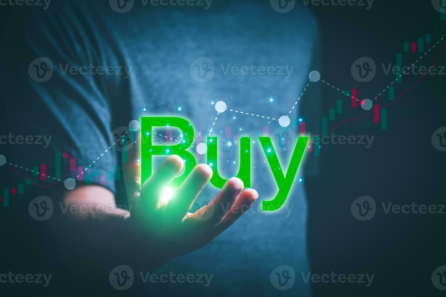 Planning and strategy, stock market, business growth, progress or success concept, businessman or trader showing growing virtual holographic stocks, invest in stock market trading or digital assets photo