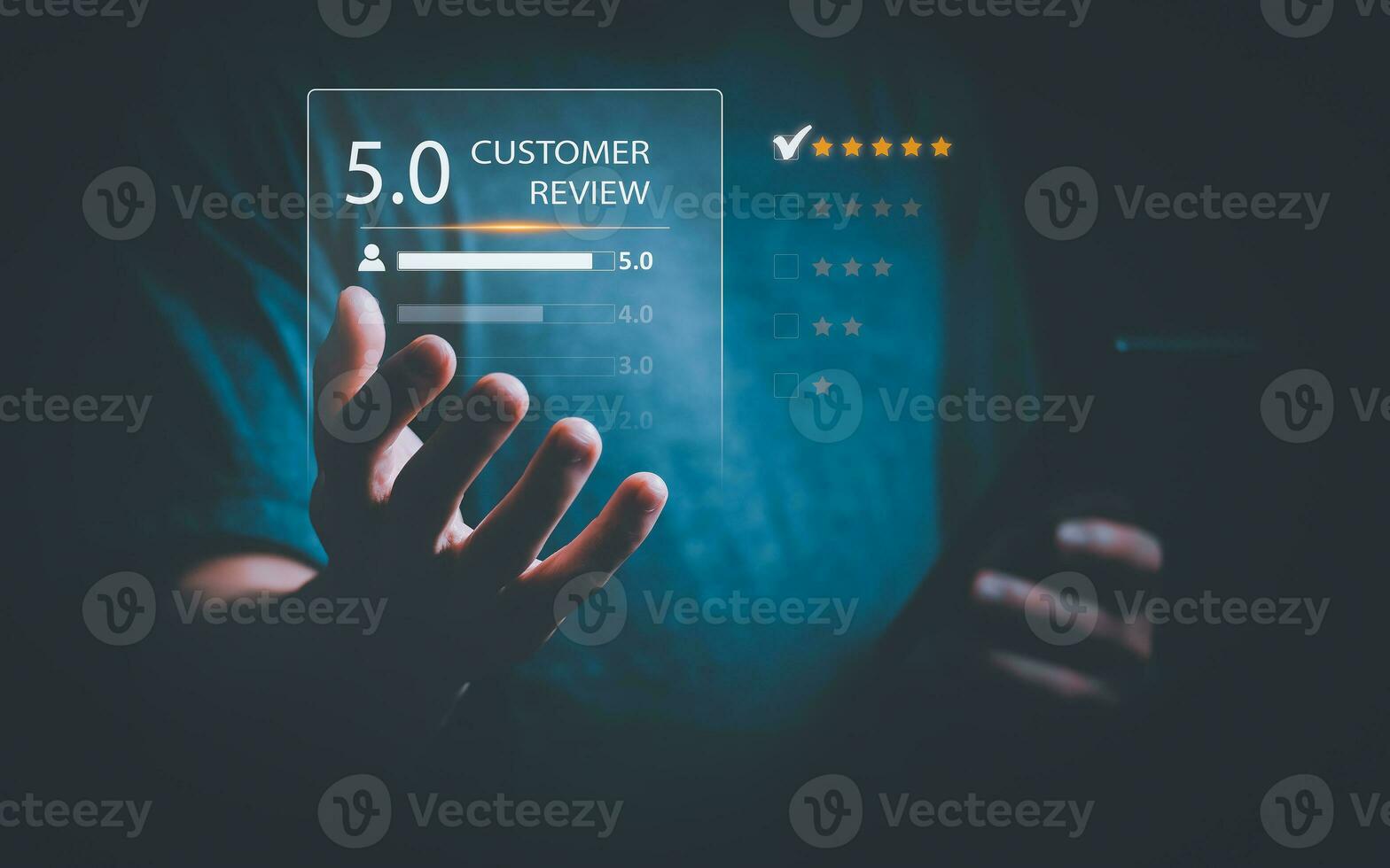 Customer services best excellent business rating experience. Satisfaction survey concept. user gives ratings to service experience on the online application, online marketing, and business processes. photo