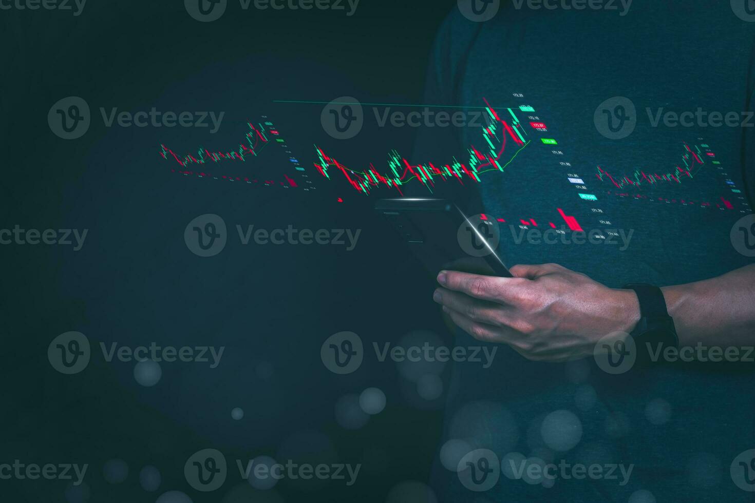 Planning and strategy, stock market, business growth, progress or success concept, businessman or trader showing growing virtual holographic stocks, invest in stock market trading or digital assets photo