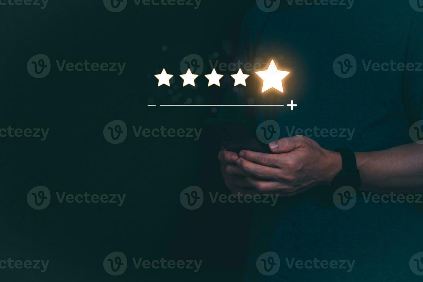 Customer services best excellent business rating experience. Satisfaction survey concept. user gives ratings to service experience on the online application, online marketing, and business processes. photo
