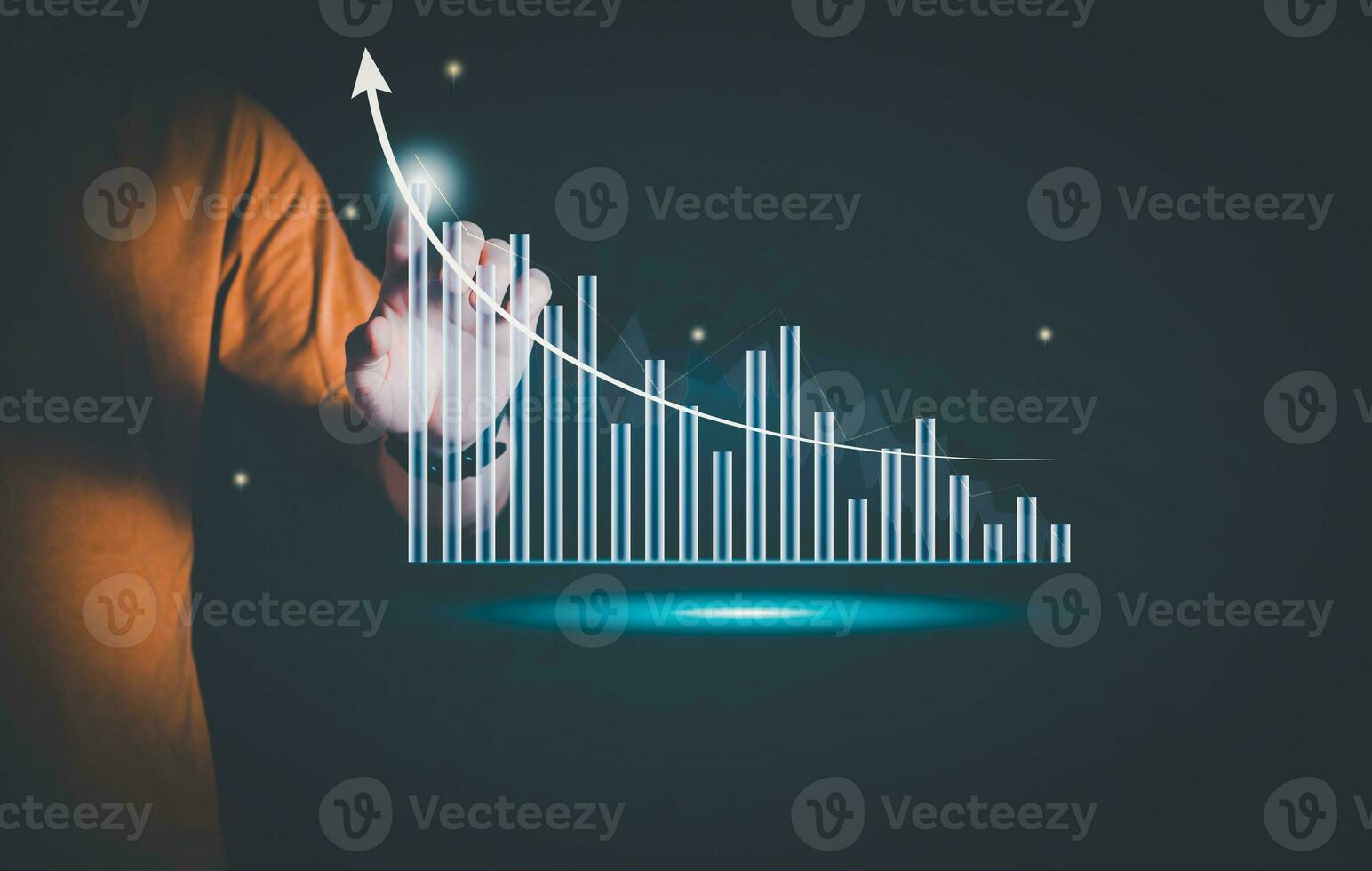 Planning and strategy, stock market, business growth, progress or success concept, businessman or trader showing growing virtual holographic stocks, invest in stock market trading or digital assets photo