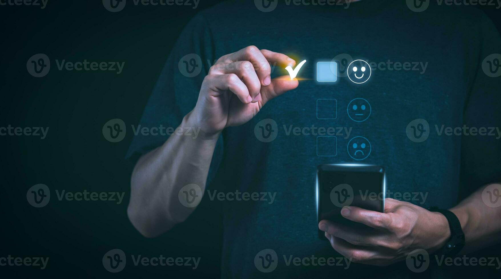 Customer services best excellent business rating experience. Satisfaction survey concept. user gives ratings to service experience on the online application, online marketing, and business processes. photo