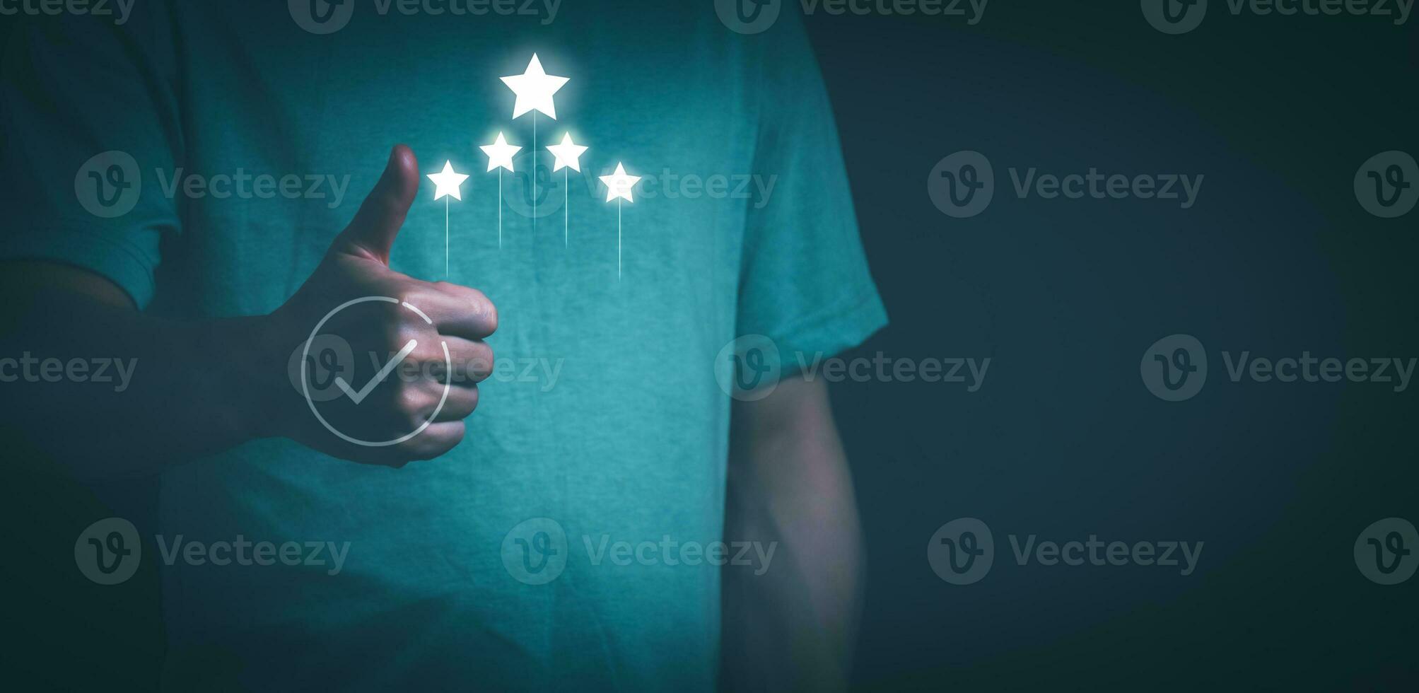 Customer services best excellent business rating experience. Satisfaction survey concept. user gives ratings to service experience on the online application, online marketing, and business processes. photo