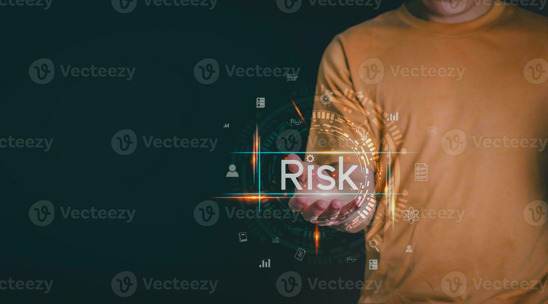 Businessman showing investment risks online With internet technology, management planning, coping concepts, progress or success concept, information search, and business processes photo