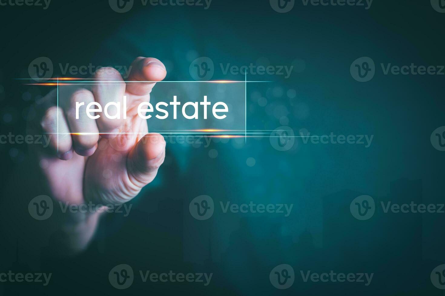 Planning and strategy, stock market, business growth, progress or success concept, businessman or trader showing real estate stock Virtual holograms, invest in stock market trading or digital assets. photo