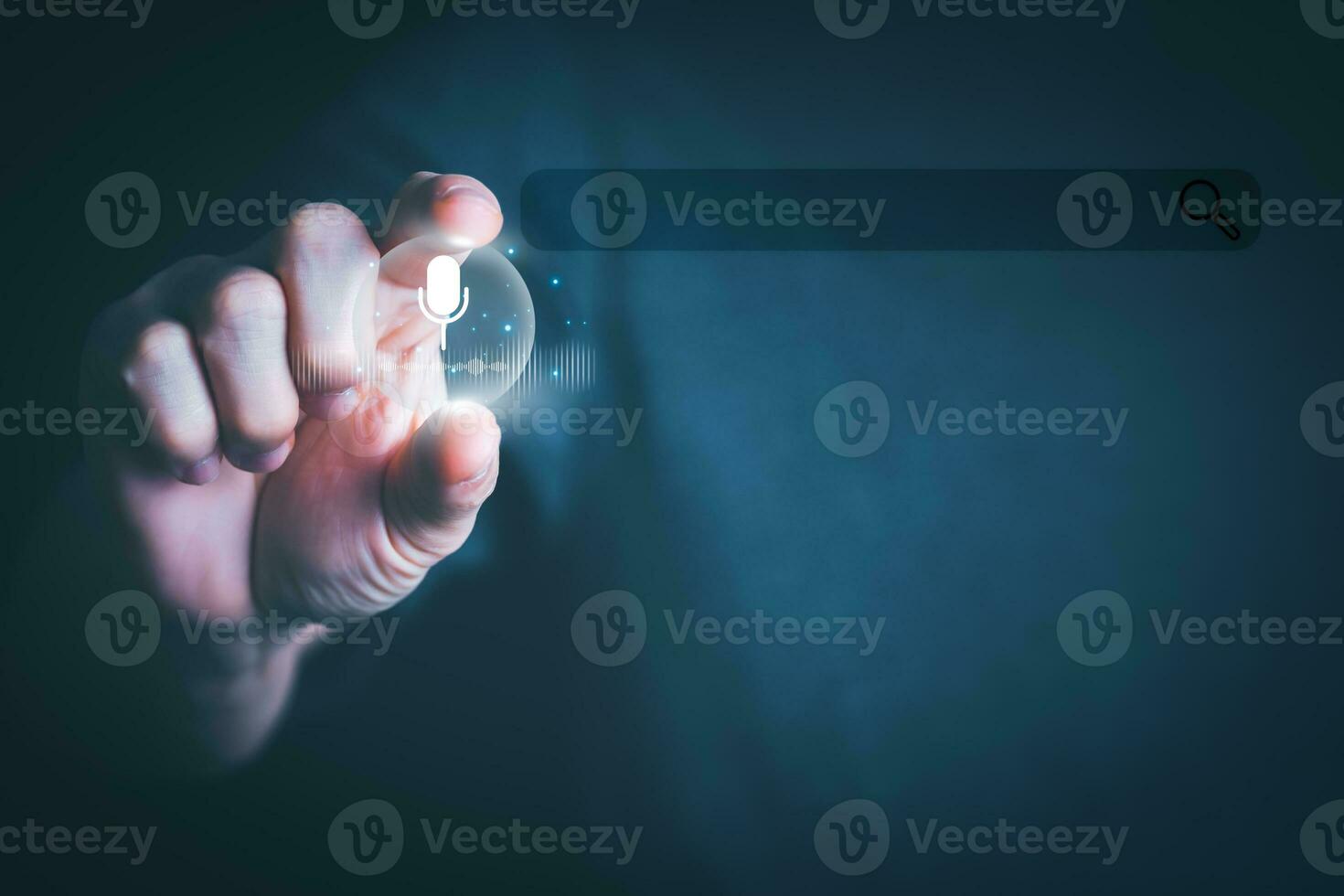 Information data search technology, search optimization, male hand using voice search, using the search bar function on your website, big data, automatic operation photo