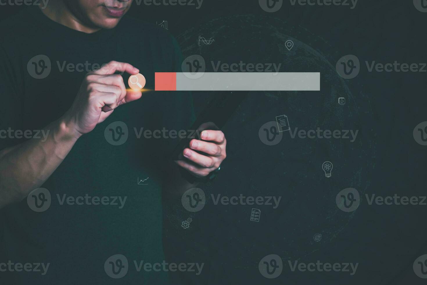 Information search technology, search engine optimization, male hand using smartphone to search information, using search bar function on your website photo