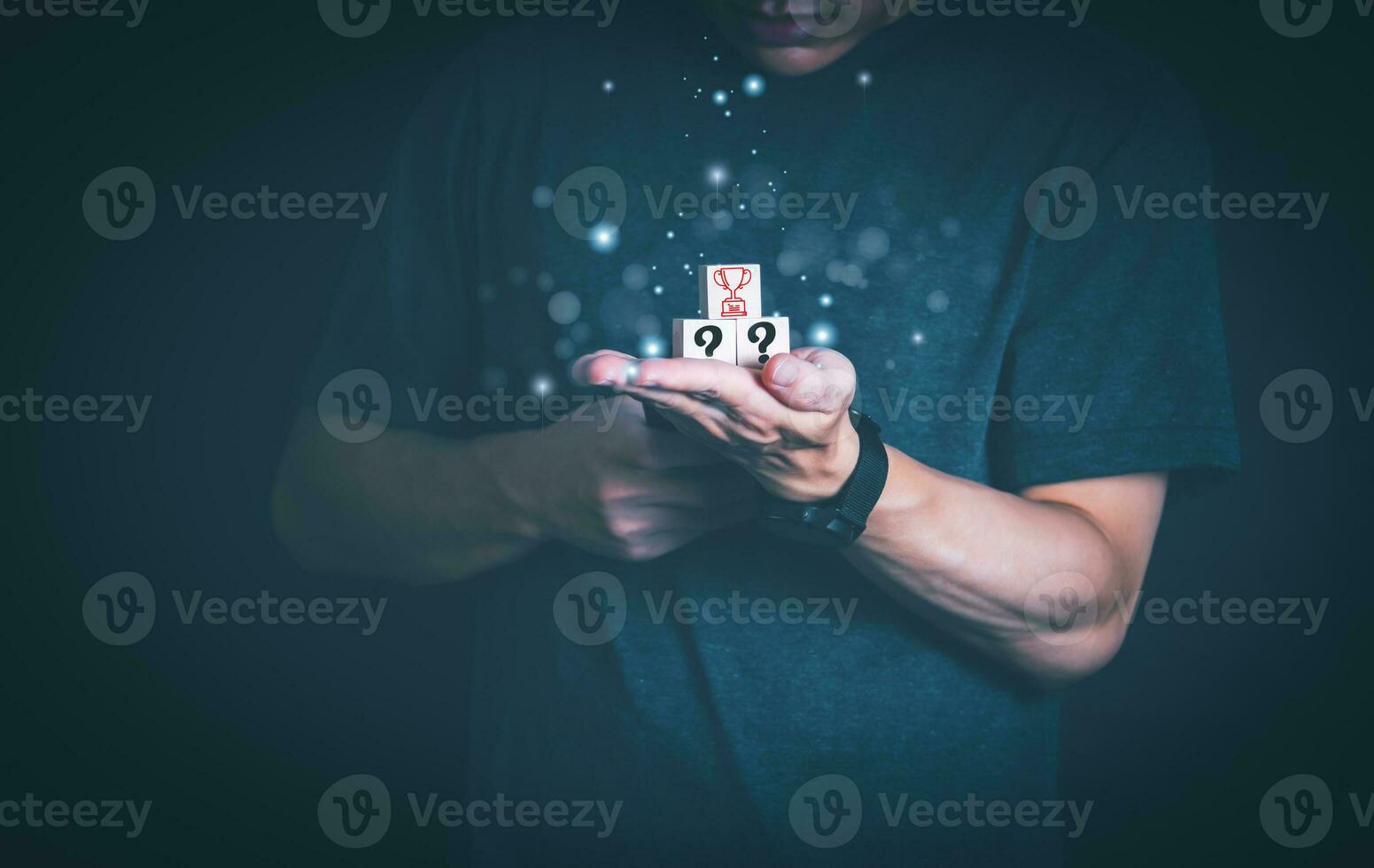The person showing clear target on stacked wooden blocks on hand progress concept or success concept global data connection big data searching for information big data and business processes photo