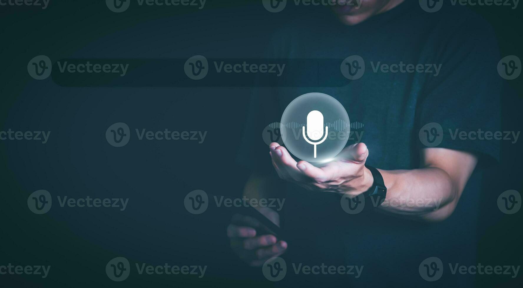Information data search technology, search optimization, male hand using voice search, using the search bar function on your website, big data, automatic operation photo