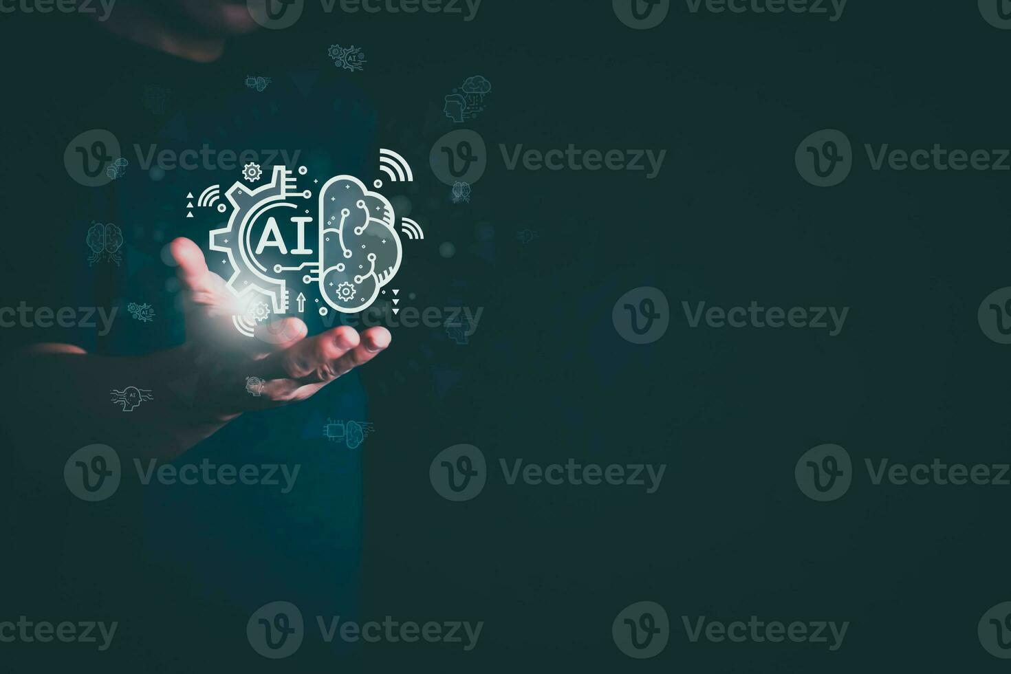 The person showing AI technology that connects information to various systems, concepts, management, digital transformation Internet of Things, Big Data and Business Processes, Automated Operations photo