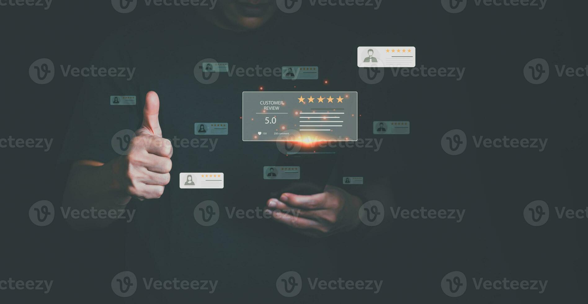 Customer services best excellent business rating experience. Satisfaction survey concept. user gives ratings to service experience on the online application, online marketing, and business processes. photo