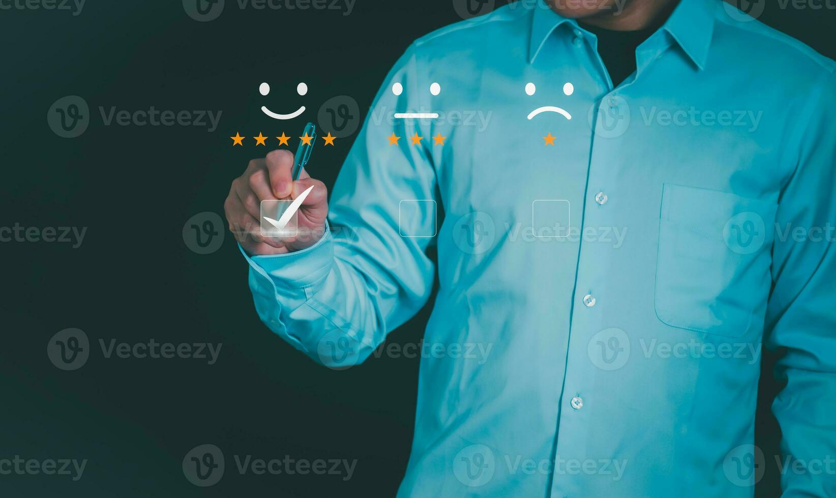 Customer services best excellent business rating experience. Satisfaction survey concept. user gives ratings to service experience on the online application, online marketing, and business processes. photo