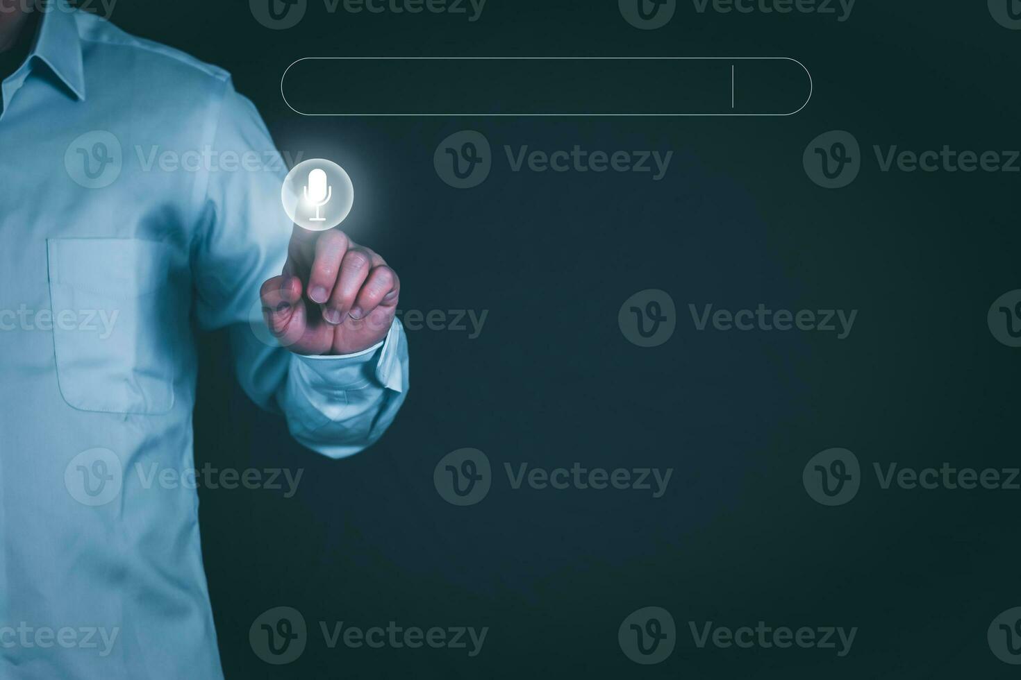 Information data search technology, search optimization, male hand using voice search, using the search bar function on your website, big data, automatic operation photo