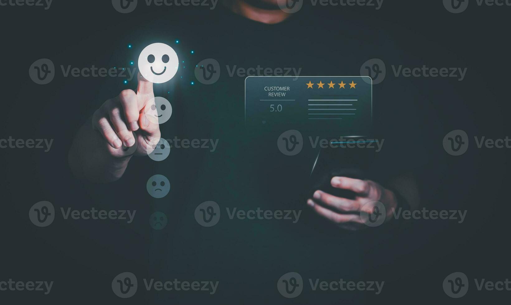 Customer services best excellent business rating experience. Satisfaction survey concept. user gives ratings to service experience on the online application, online marketing, and business processes. photo