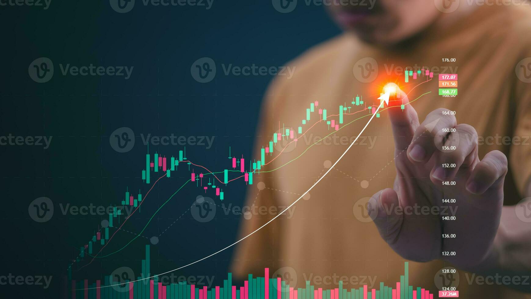 Planning and strategy, stock market, business growth, progress or success concept, businessman or trader showing growing virtual holographic stocks, invest in stock market trading or digital assets photo