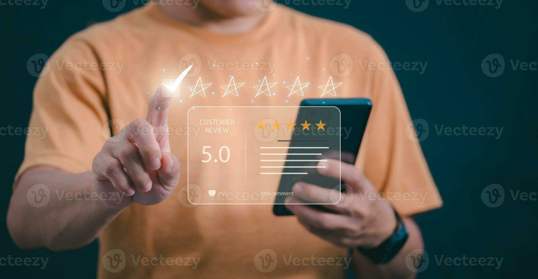 Customer services best excellent business rating experience. Satisfaction survey concept. user gives ratings to service experience on the online application, online marketing, and business processes. photo