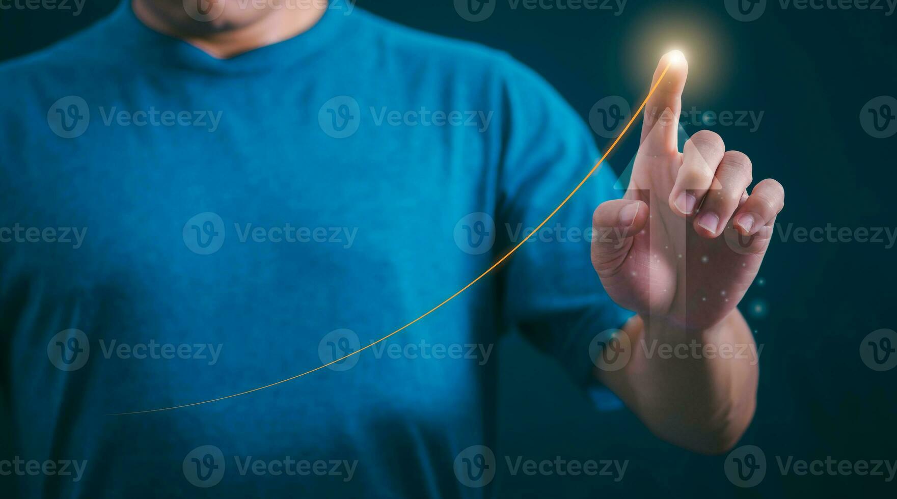 Planning and strategy, stock market, business growth, progress or success concept, businessman or trader showing growing virtual holographic stocks, invest in stock market trading or digital assets photo