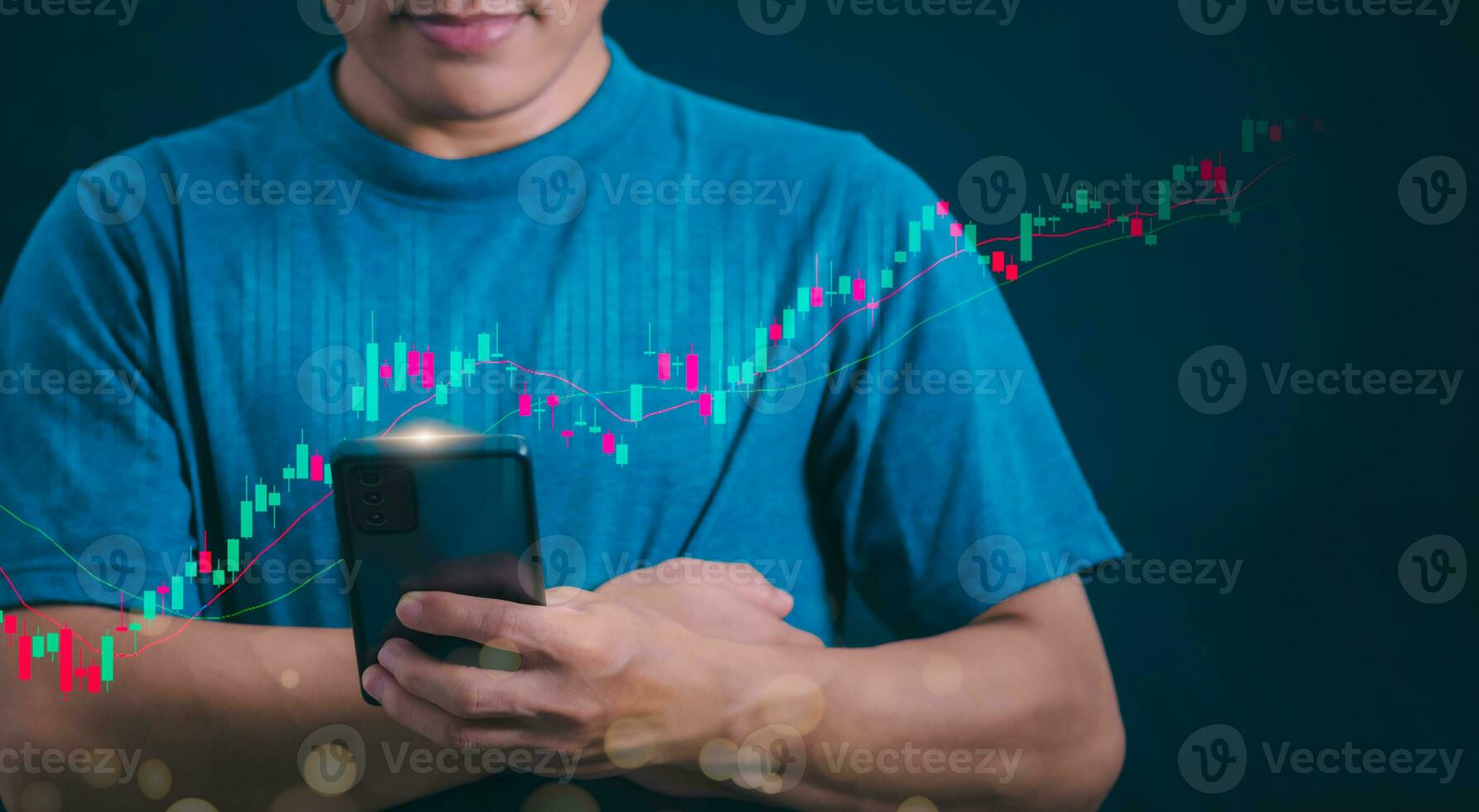 Planning and strategy, stock market, business growth, progress or success concept, businessman or trader showing growing virtual holographic stocks, invest in stock market trading or digital assets photo