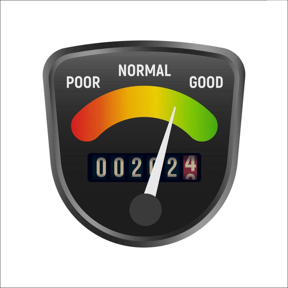 2024 business evaluation with rating indicator. Gauge your success levels with precision. Ideal for performance reports and concepts. Vector illustration
