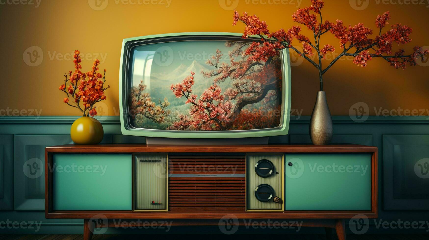Monochrome classic television on the table photo