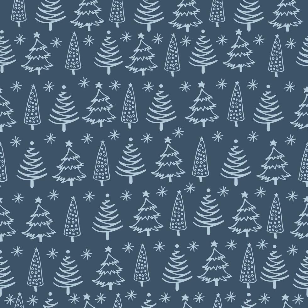 Winter seamless pattern with Christmas trees and snowflakes. vector