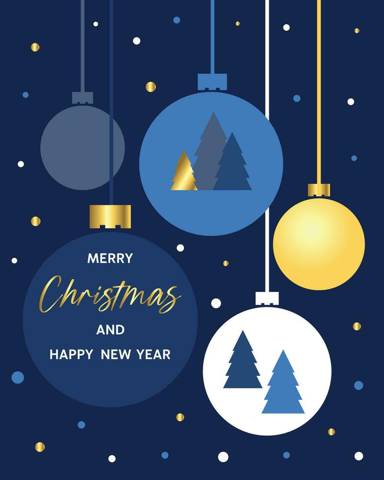 Greeting card with fir trees and balls for New Year and Christmas. vector