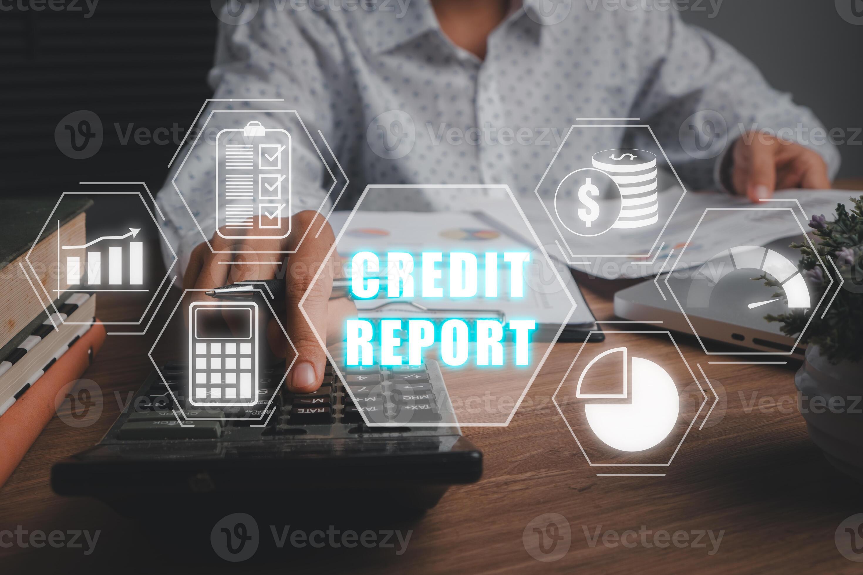 Credit report concept, Business woman using calculator and business