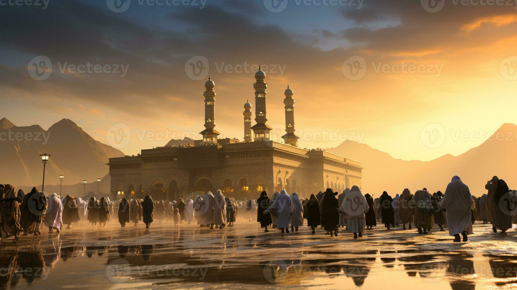 the beautiful view of the city of Mecca and also the place of worship of the Kaaba photo
