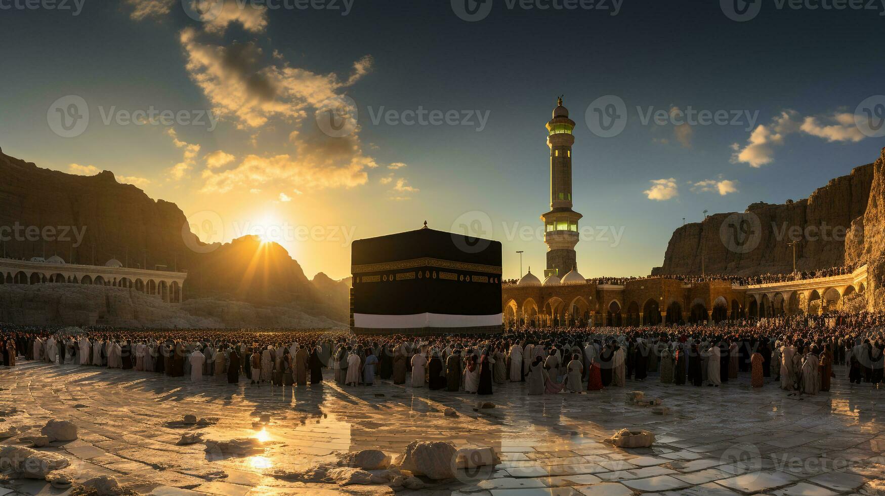 the beautiful view of the city of Mecca and also the place of worship of the Kaaba photo