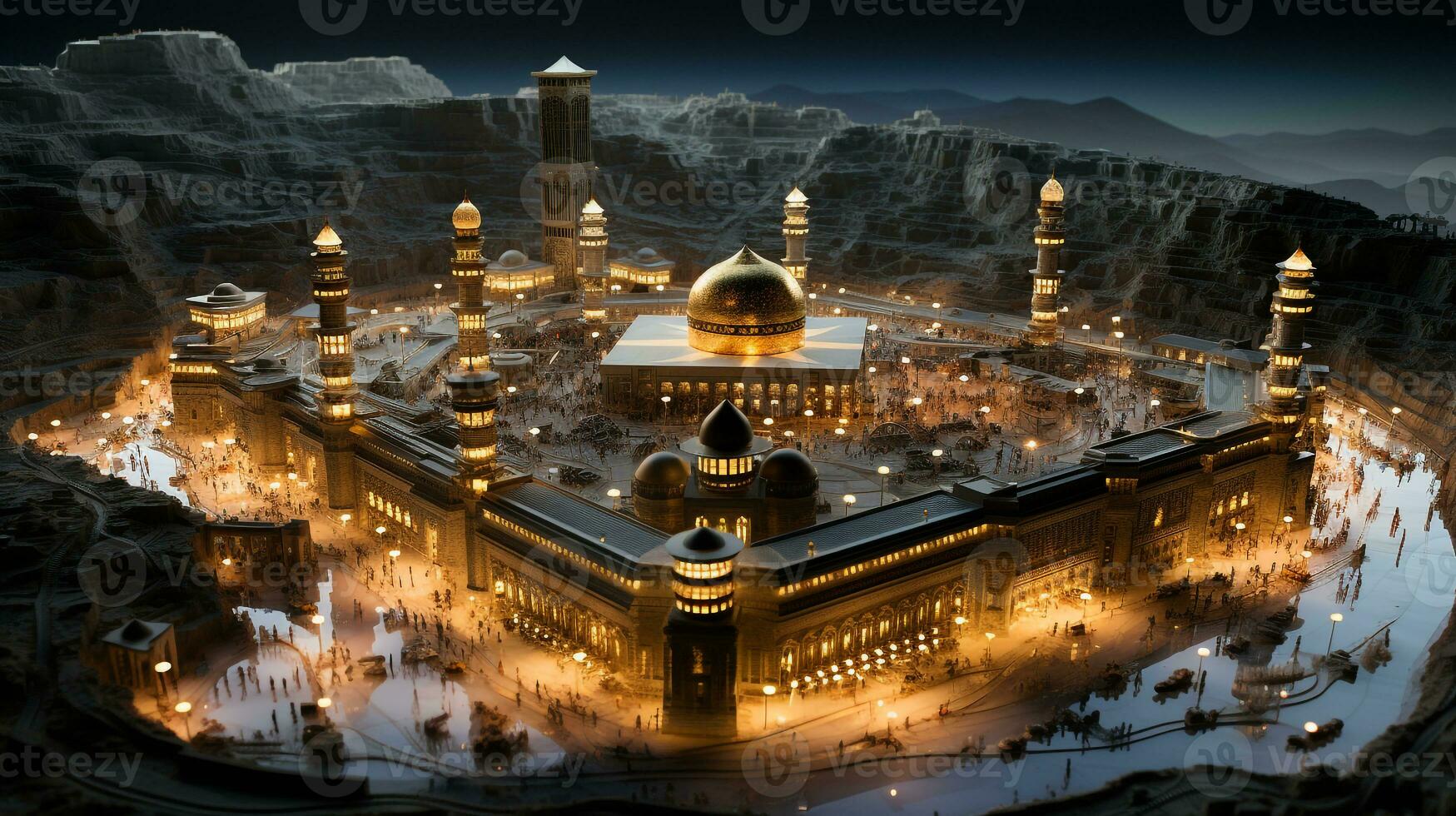 the beautiful view of the city of Mecca and also the place of worship of the Kaaba photo