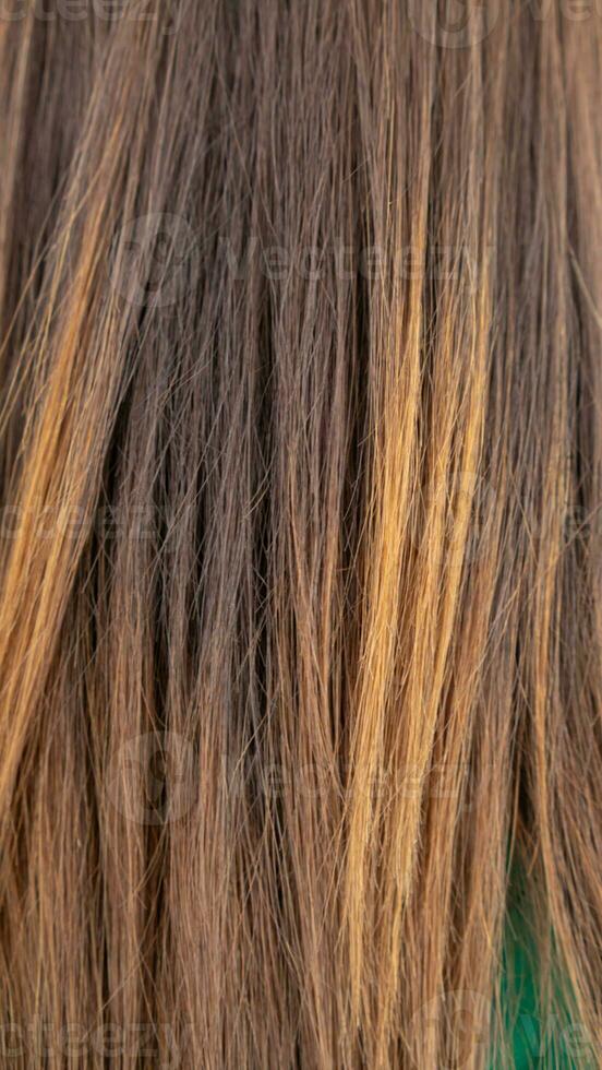 colorful background of on a young woman head after having her hair changed to a fresh color by a hair salon. Lots of hair as a beautiful, naturally lined background with Copy Space for text. photo