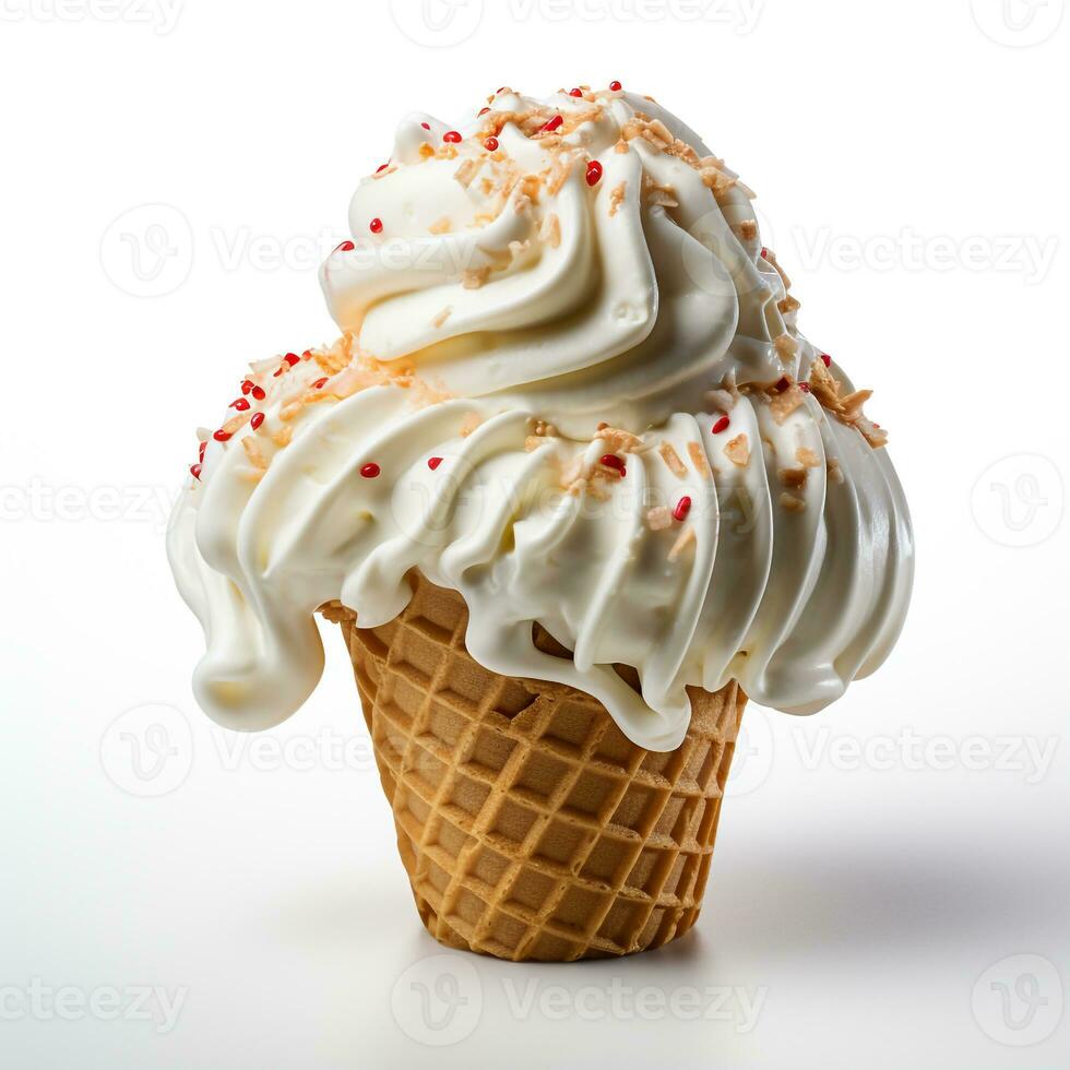 Sweet ice cream with cup and topping white background photo