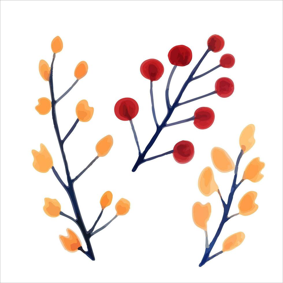 Hand drawn flowers in the traditional ethnic folklore style. Bright watercolor foliage vector