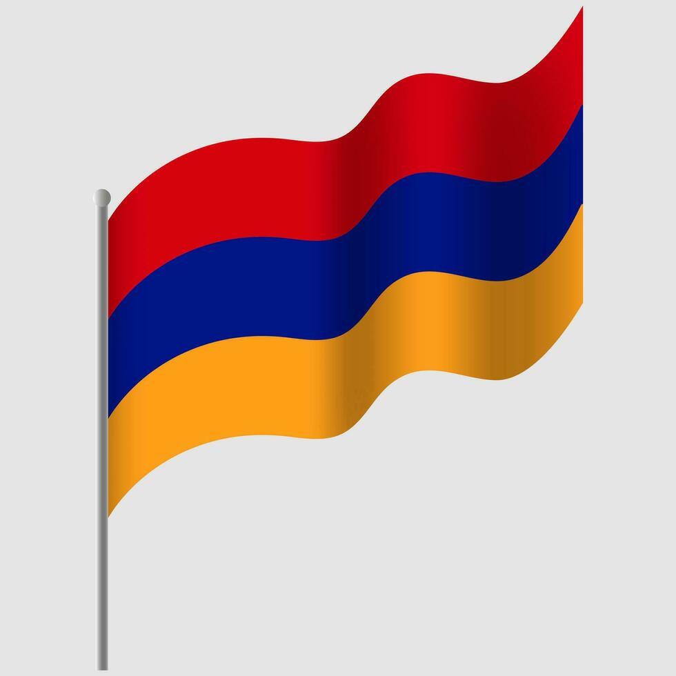 Waved Armenia flag. Armenian flag on flagpole. Vector emblem of Armenia