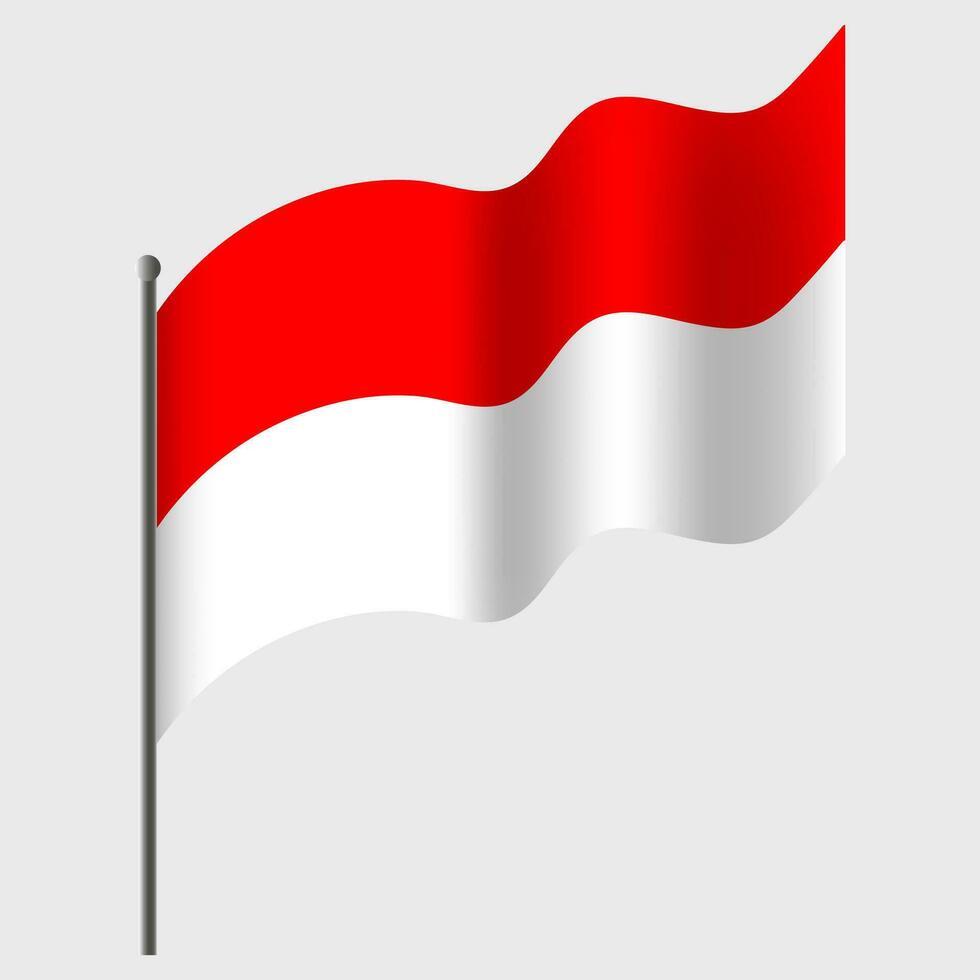 Waved Indonesia flag. Indonesia flag on flagpole. Vector emblem of Indonesia