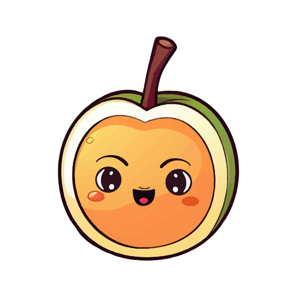 Kawaii apple. Hand drawn vector apple with funny smile. Cartoon fruit with eyes.