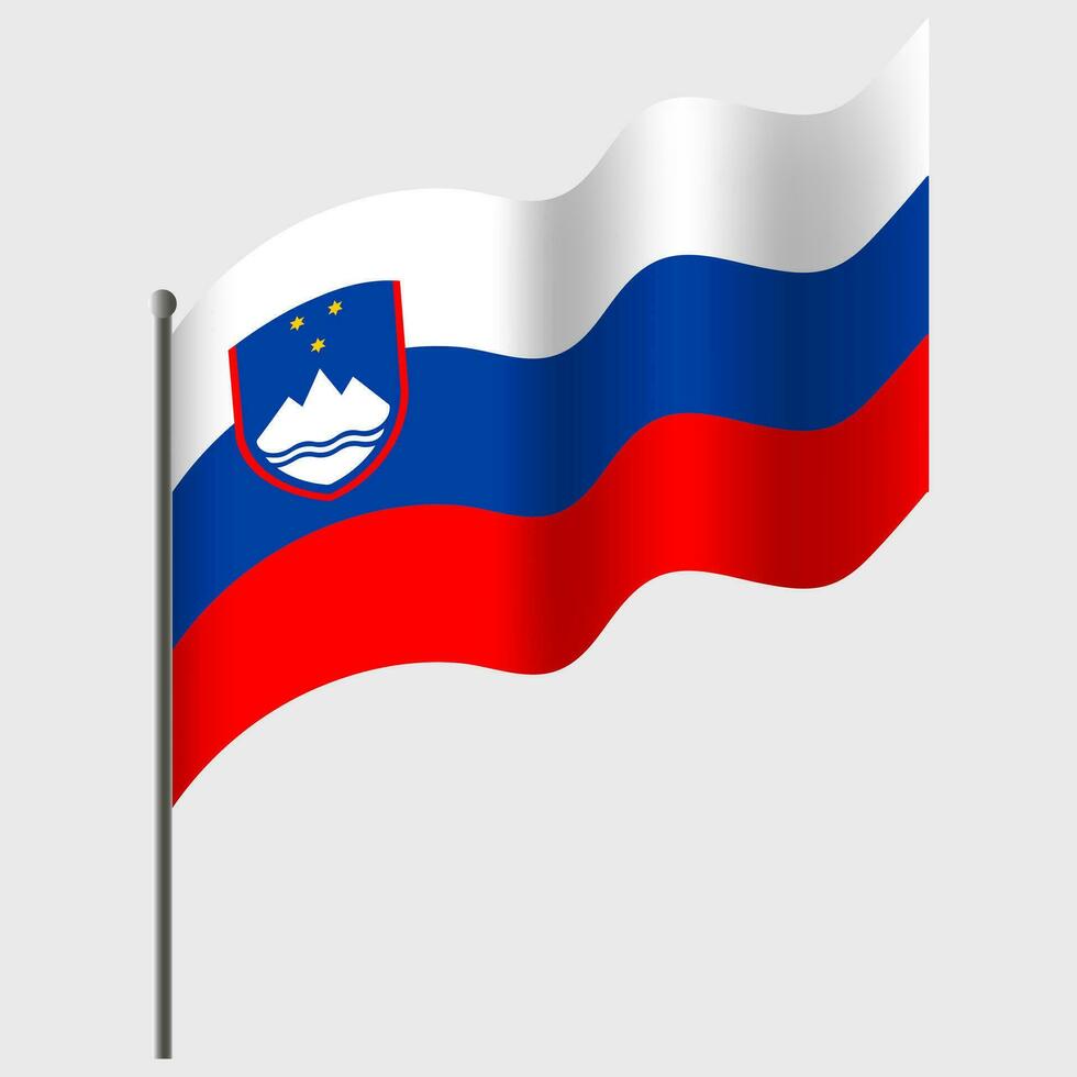 Waved Slovenia flag. Slovenia flag on flagpole. Vector emblem of Slovenia