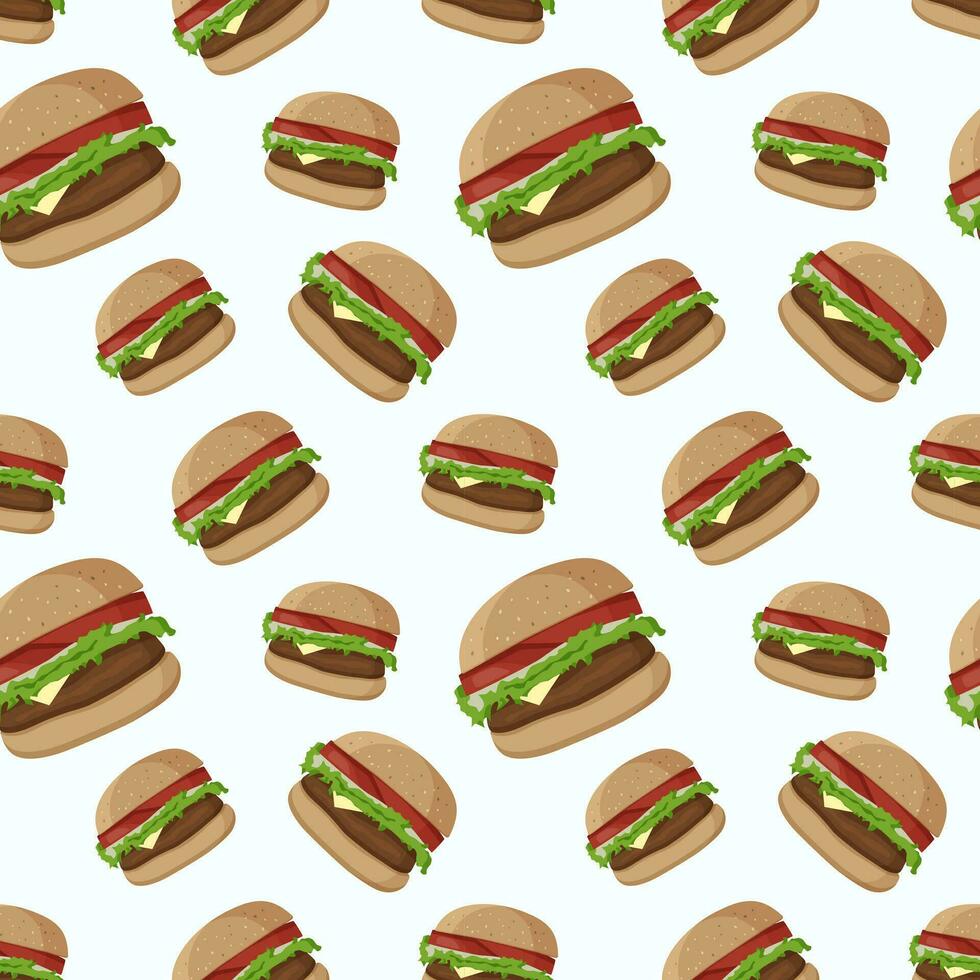 Vector seamless pattern wih tasty burgers. Hamburger background. Seamless pattern with cheeseburger.