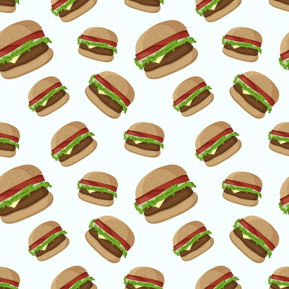 Vector seamless pattern wih tasty burgers. Hamburger background. Seamless pattern with cheeseburger.