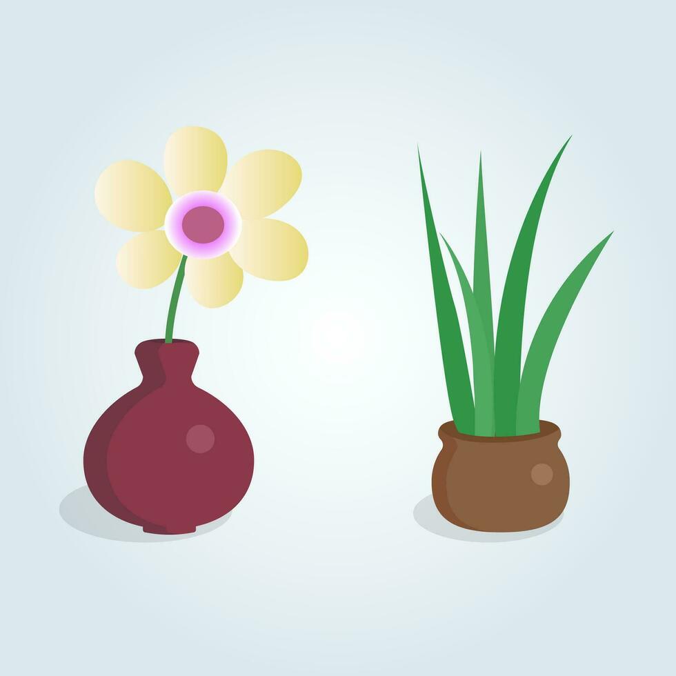 Home plants in flower pot. Houseplants in cartoon style. Decor for kids room. vector