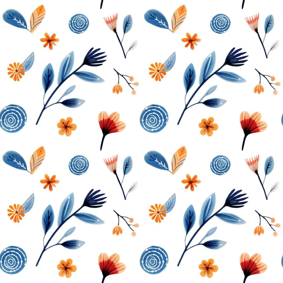 Seamless pattern birds and floral doodle. Watercolor hand drawn background birds and flowers. vector