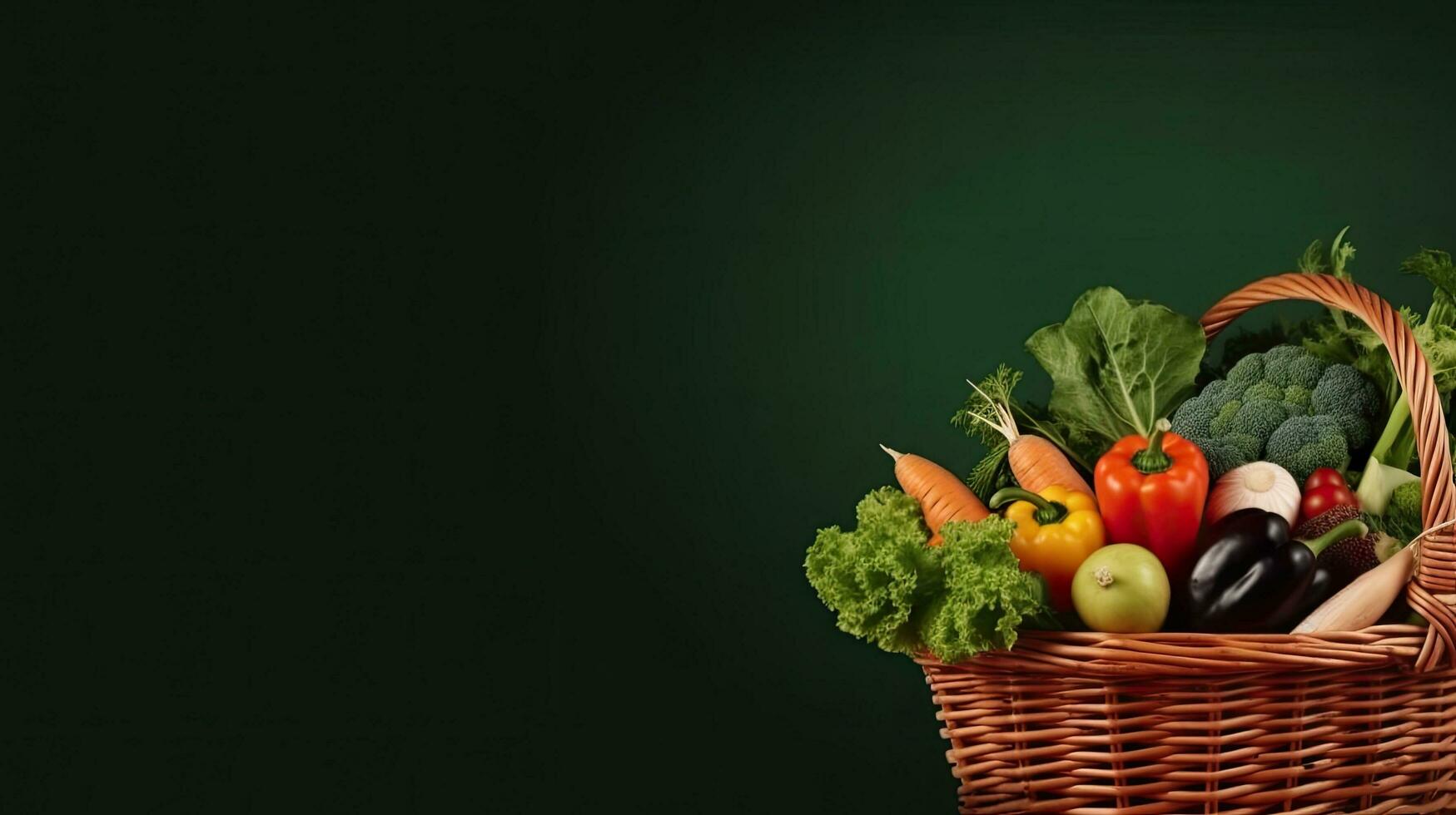 A basket of vegetables. Web banner with copy space. Generative AI photo