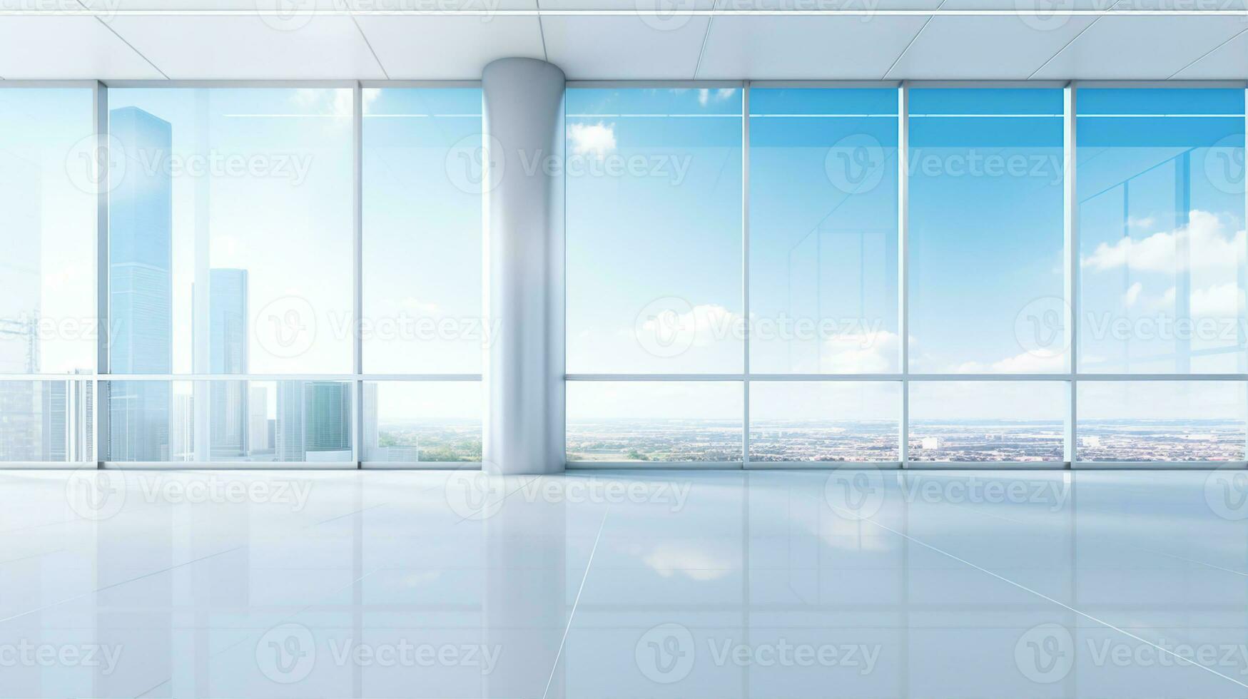 White hall office or clinic building with windows, light blurry bokeh background. Generative AI photo