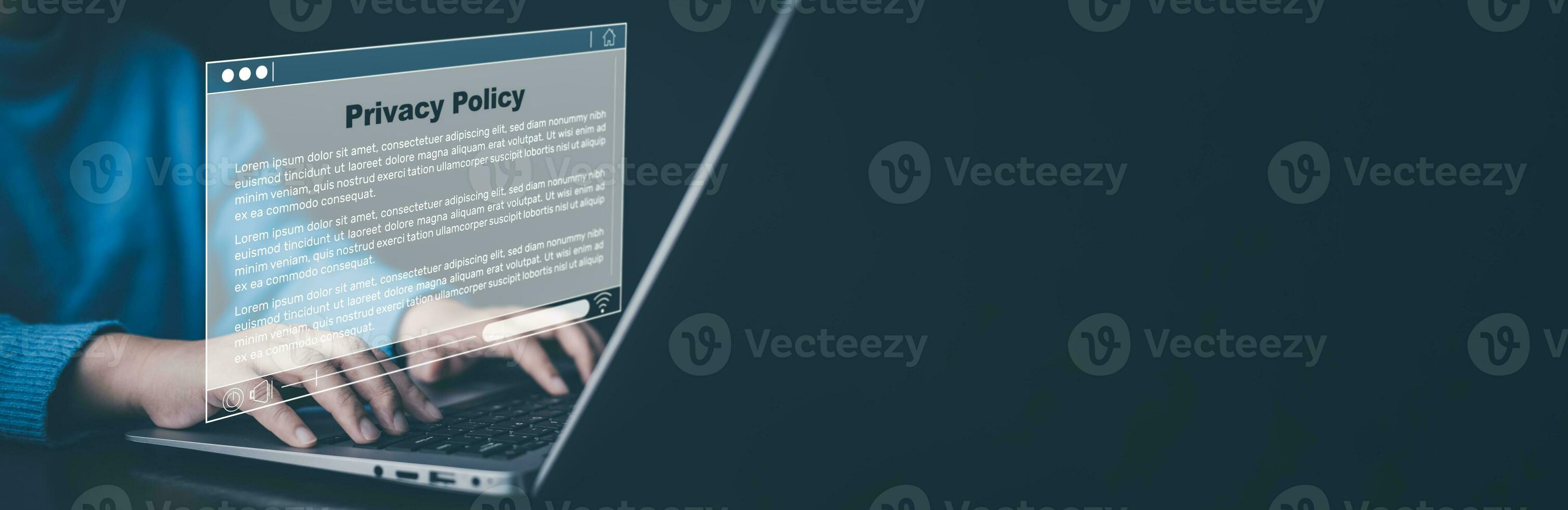 Privacy Policy Service and Document Terms Concept, Business people using laptop with Privacy Policy Service Document technology, Privacy,login performance identification, password and privacy. photo