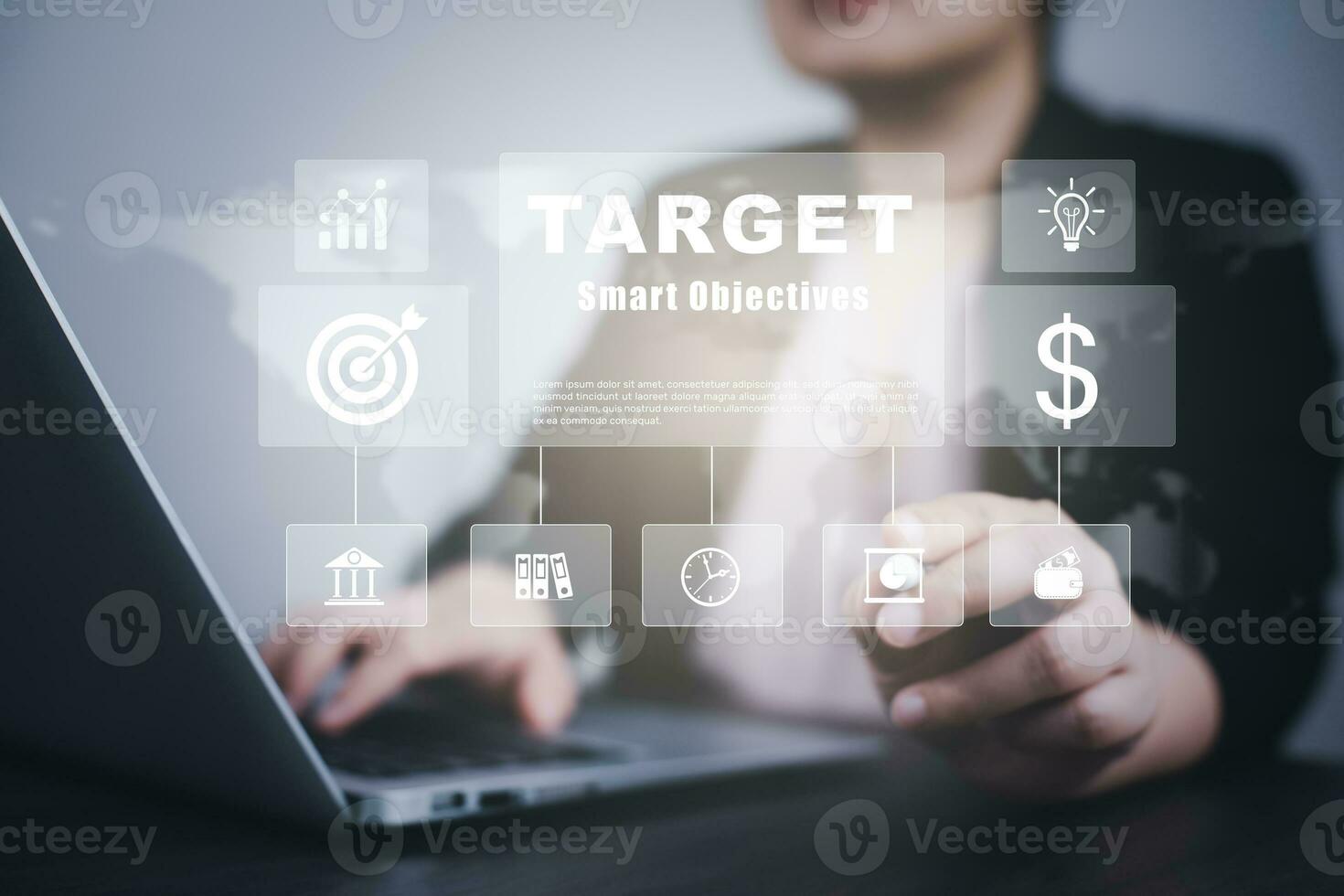 Targeting with marketing business concept, Business people using pen touch graph target smart Objectives, Executive marketing, investment goal and target for business investment, business new idea photo